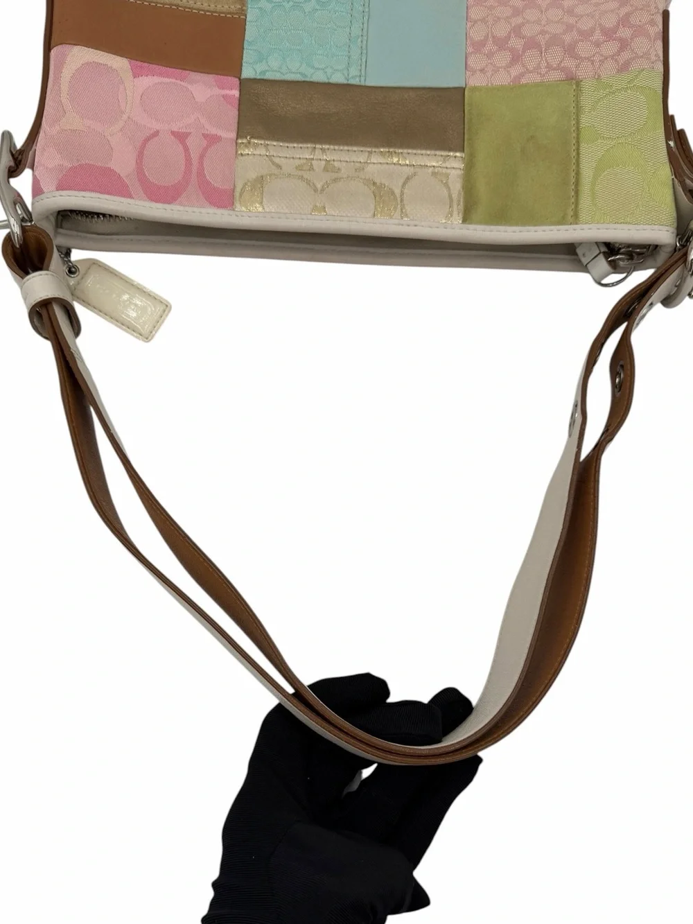 Coach Pastel Patchwork Hobo Shoulder Bag White Leather Y2K Rare F10877